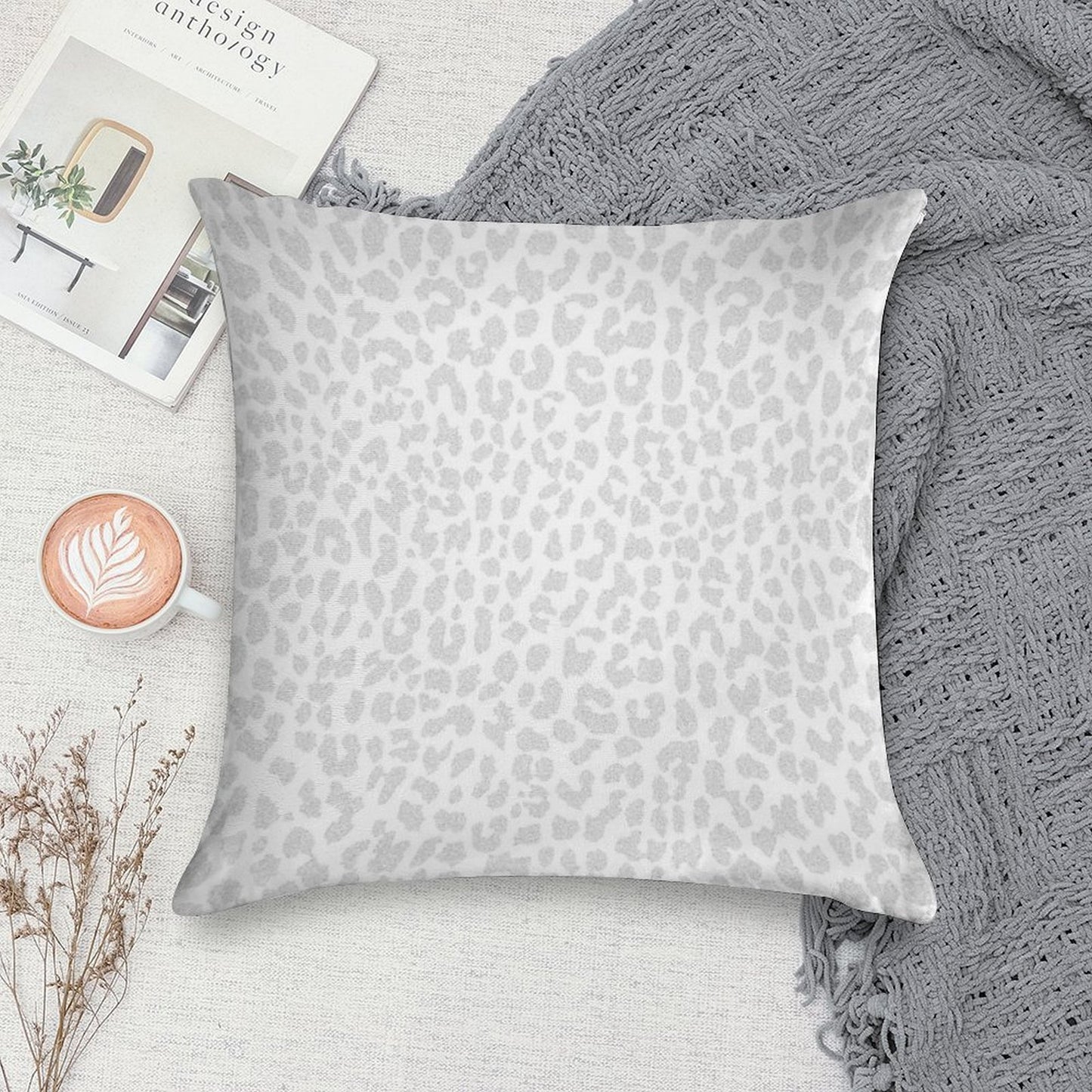 Pale Gray Leopard Soft High-Density Material Throw Pillow
