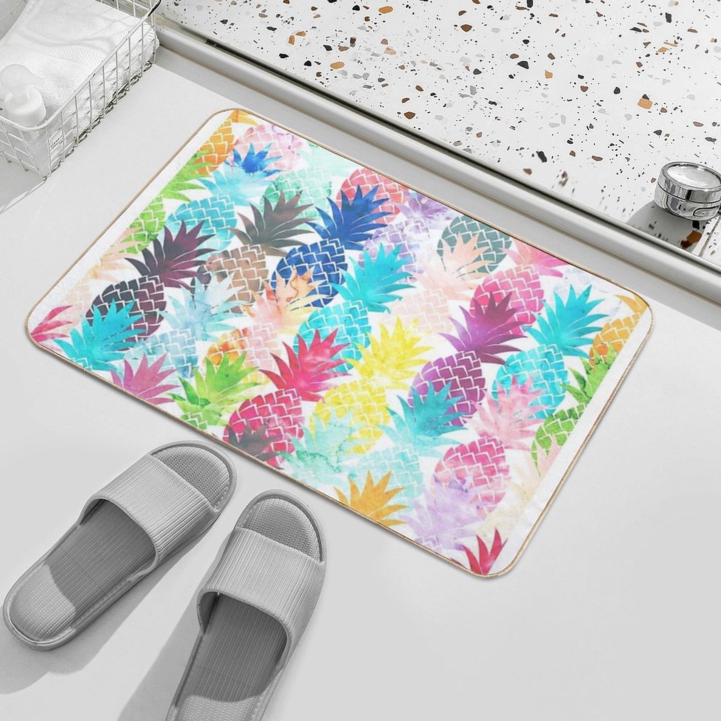 Hawaiian Pineapple Pattern Tropical Watercolor  Multi-Purpose Bath Mat