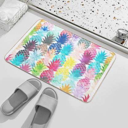 Hawaiian Pineapple Pattern Tropical Watercolor  Multi-Purpose Bath Mat