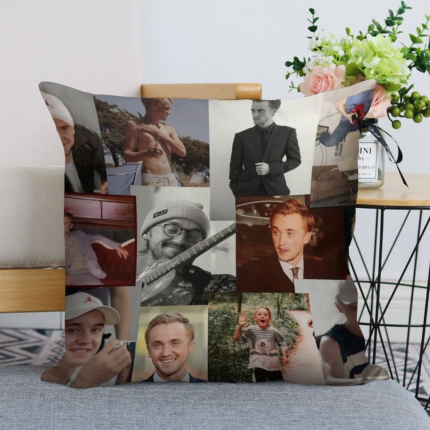 Tom Felton Collage Linen Throw Pillow Cover