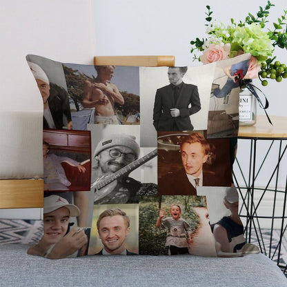 Tom Felton Collage Linen Throw Pillow Cover