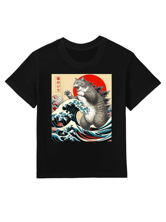 Catzilla Cat Japanese Art Funny Cat Gifts For Men Women Kid Kids T-Shirt