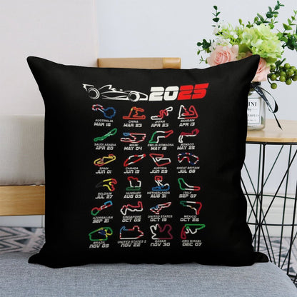 Calendar Formula Race Cars 2025 Circuits Colors Linen Throw Pillow Cover