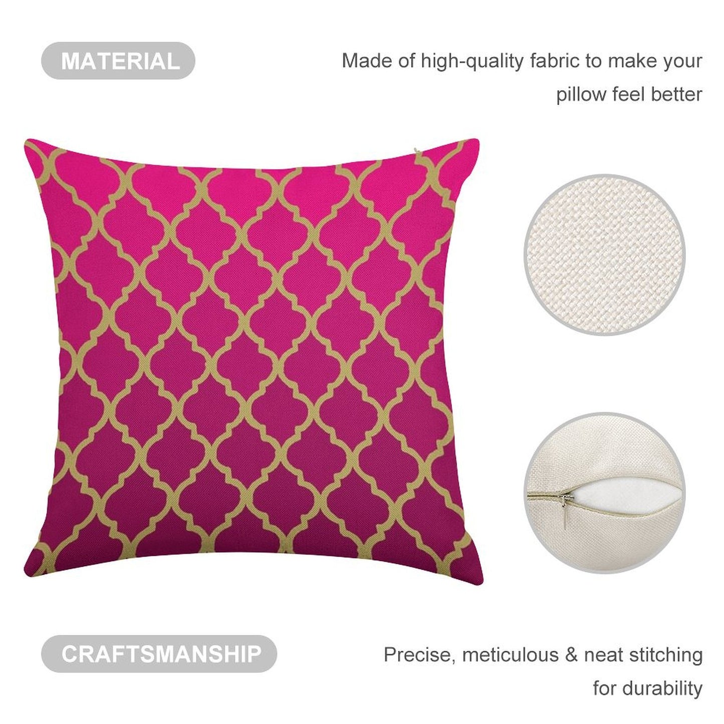 Moroccan Pattern - Pink & Gold Linen Throw Pillow Cover
