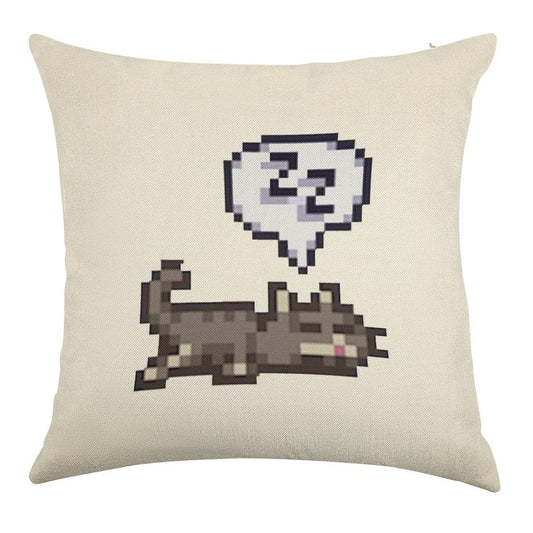 Stardew Valley Sleeping Cat Sploot Linen Throw Pillow Cover