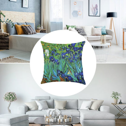 Van Gogh HDR Garden Irises Linen Throw Pillow Cover