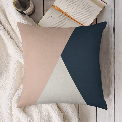 Modern Geometric Blush Pink & Navy Blue Linen Throw Pillow Cover