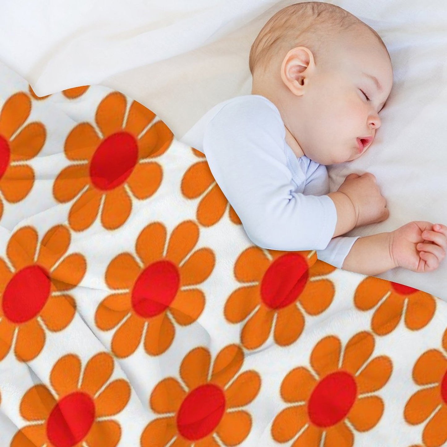 Orange Red Hippie Flower Daisy Throw Blanket