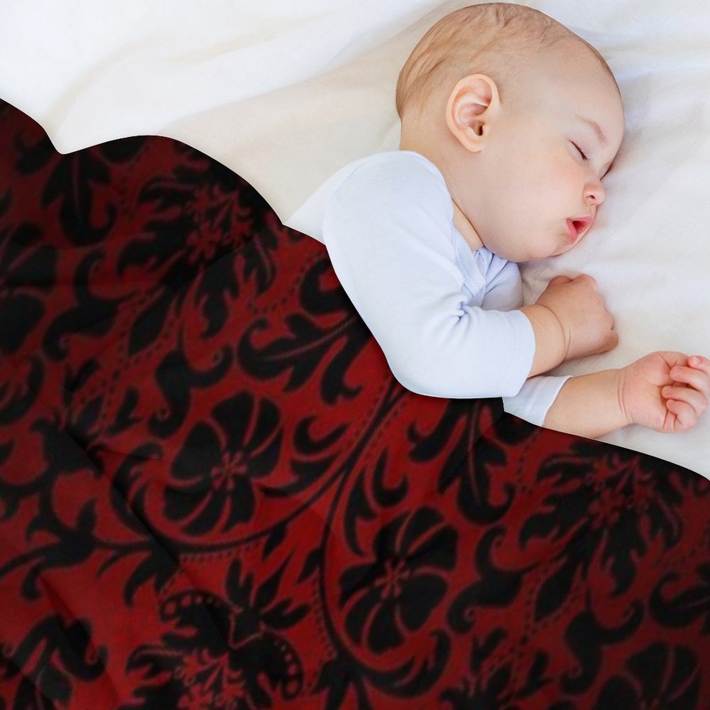 Dark Red And Black Damask Pattern Throw Blanket