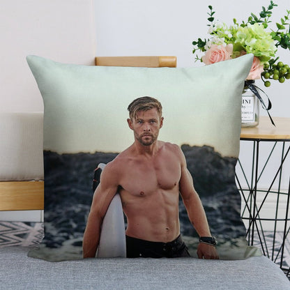 Chris Hemsworth Linen Throw Pillow Cover