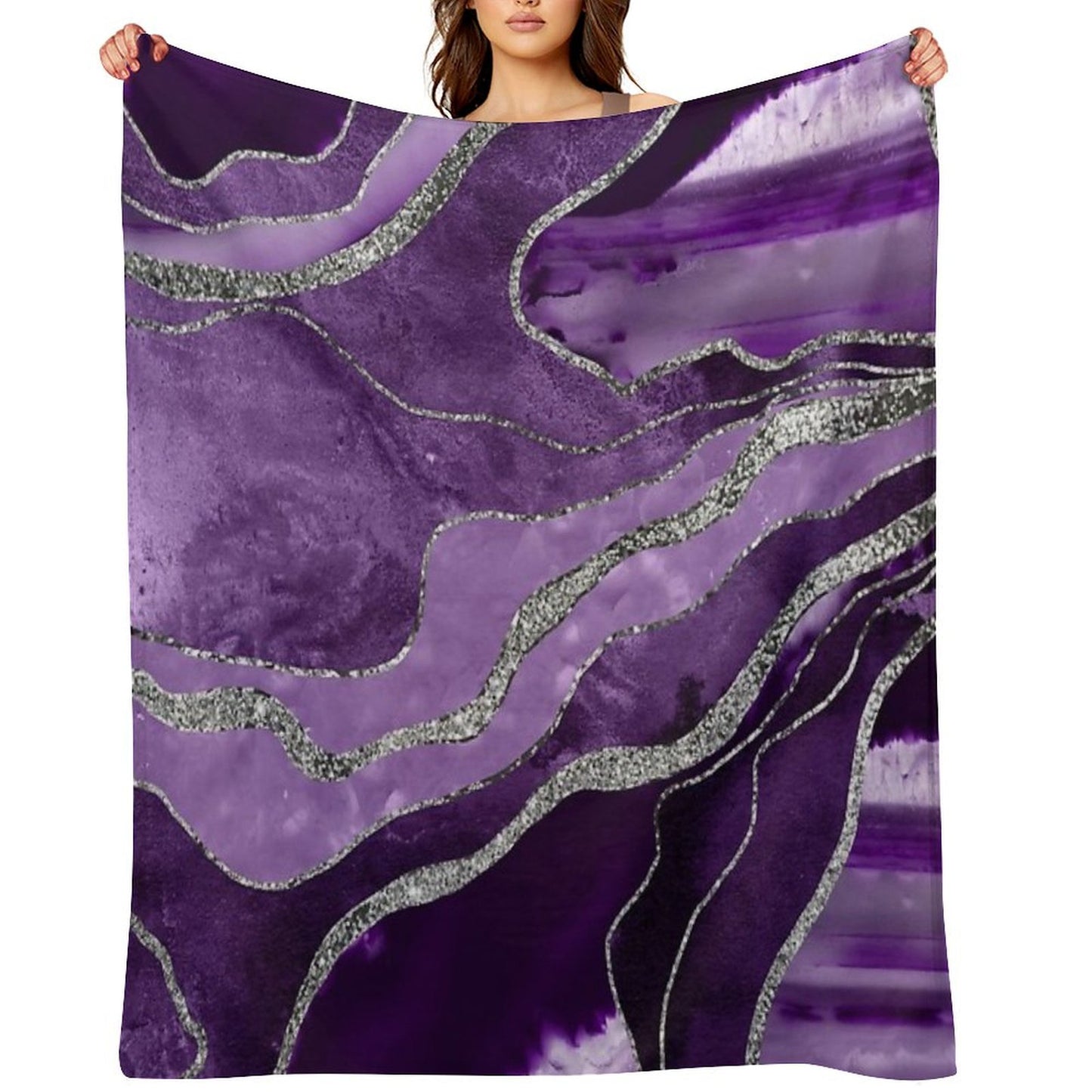 Purple Marble Agate Silver Glam #1 (Photo of Glitter Only - Not Reflective) Throw Blanket