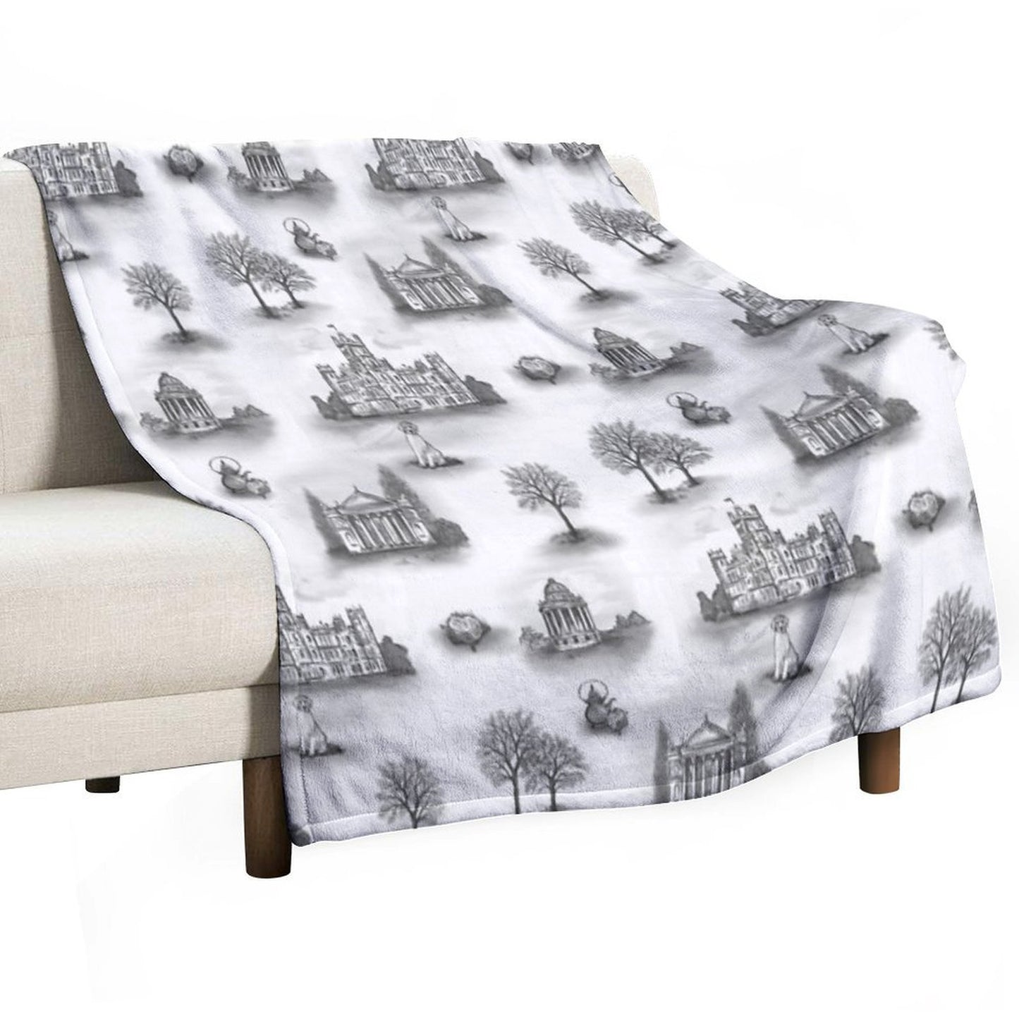 Black And Gray Downton Abbey Toile Throw Blanket