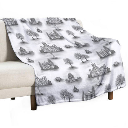 Black And Gray Downton Abbey Toile Throw Blanket
