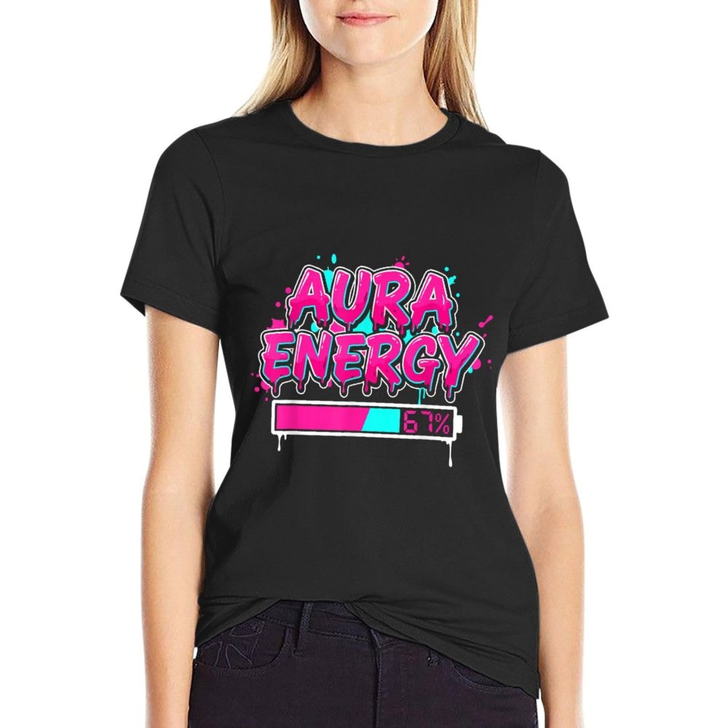 Aura Energy 67 Six Seven Drip Funny Gen Alpha  Rolled Sleeves T-Shirt