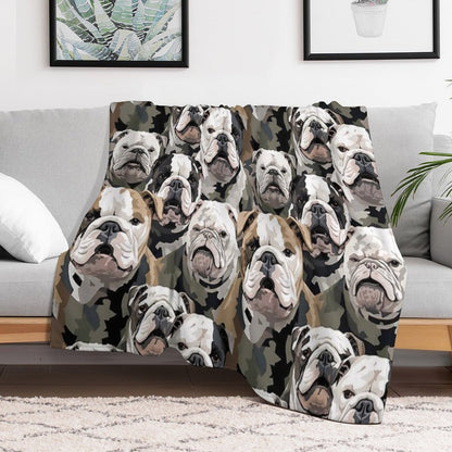 Bulldog in Camouflage Pattern Throw Blanket