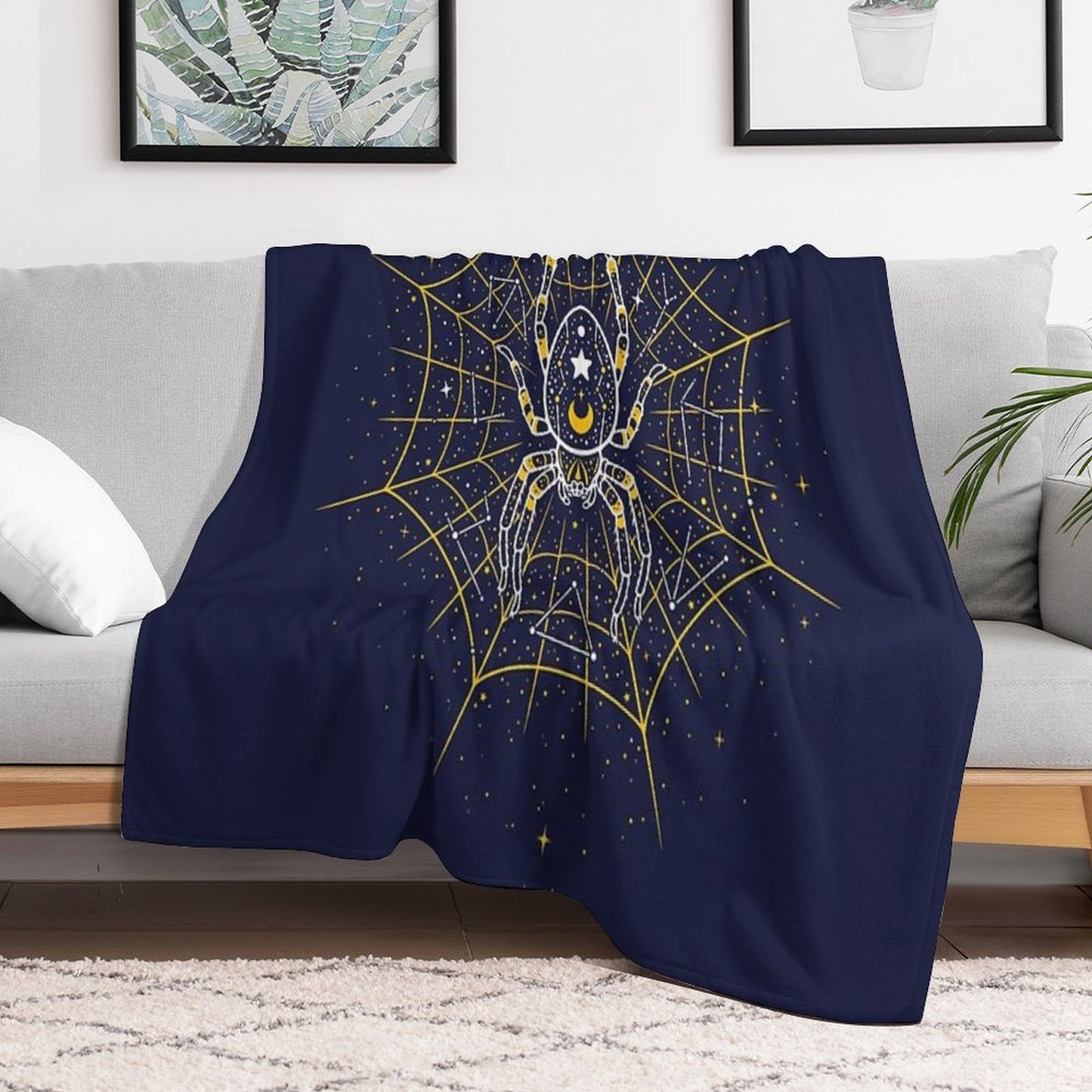 Celestial Spider on Starry Web Throw Blanket