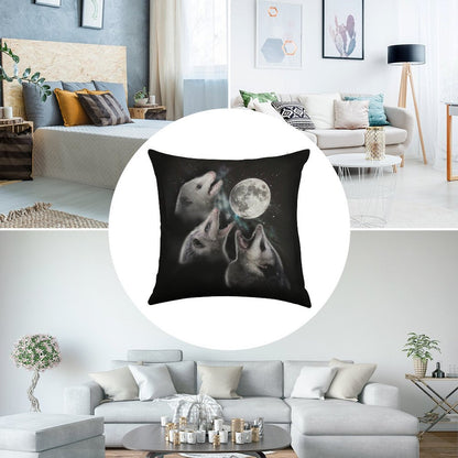 3 Opossum Moon Linen Throw Pillow Cover