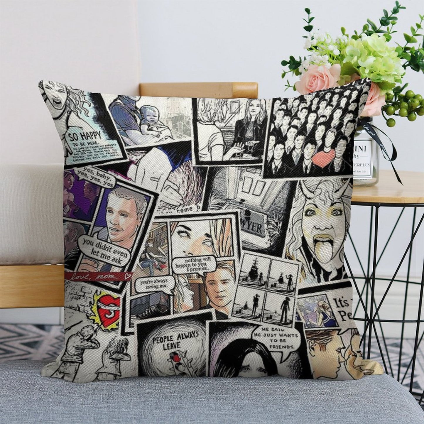 Peyton's Artwork Collage Linen Throw Pillow Cover