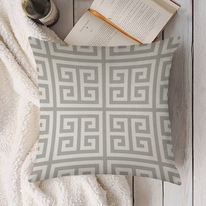 Greek Key Silver Gray And White Pattern Linen Throw Pillow Cover