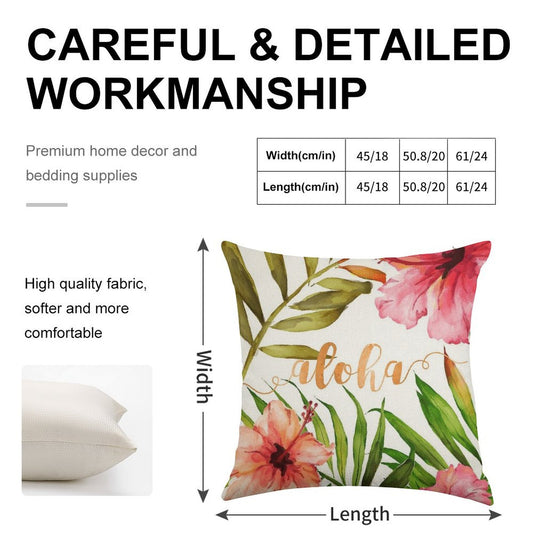 Aloha Tropical Hawaiian Floral Watercolor Linen Throw Pillow Cover