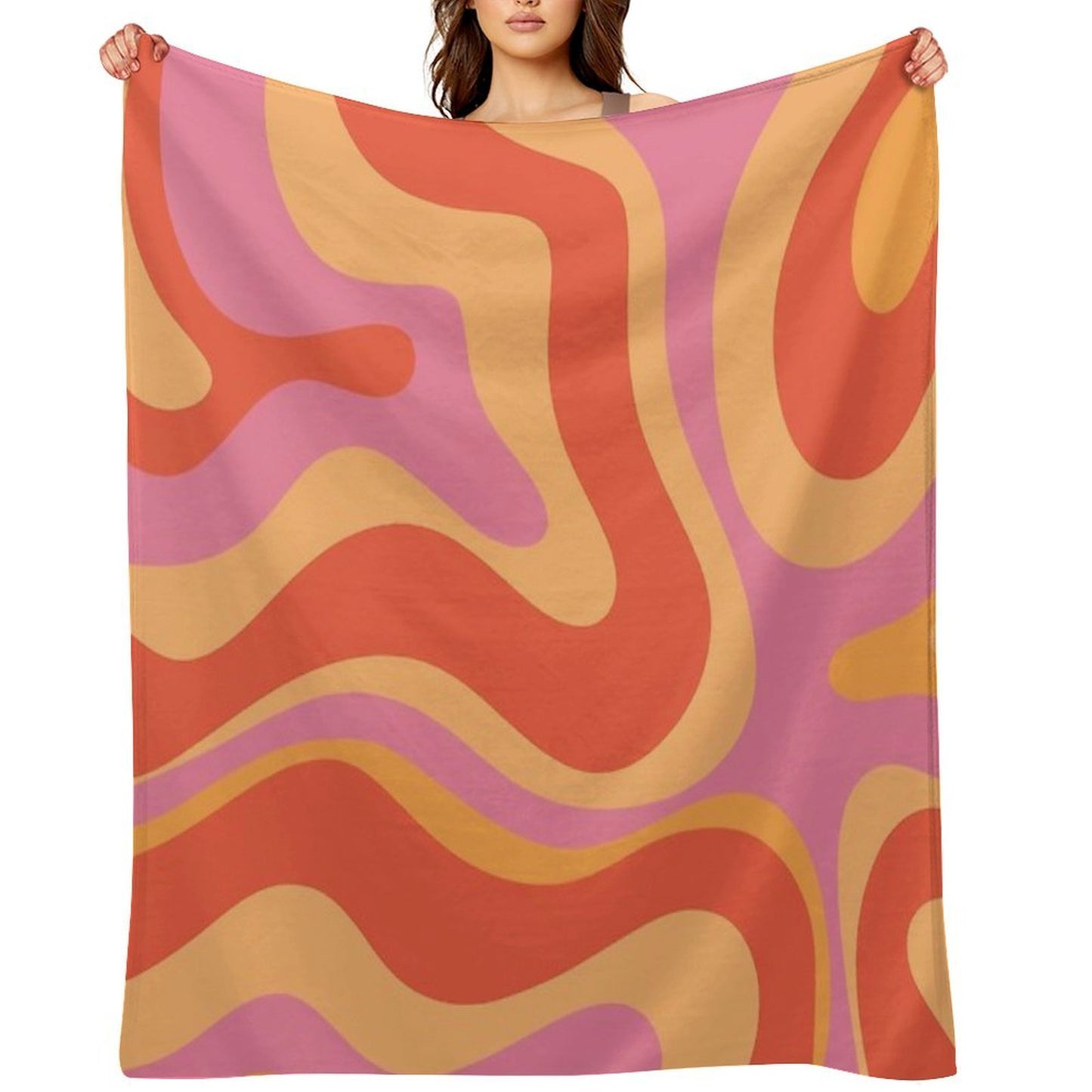 Modern Retro Liquid Swirl Abstract Pattern Square in Vintage Pink And Orange Throw Blanket