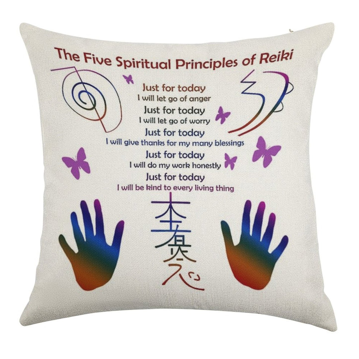 The 5 Principles of Reiki Linen Throw Pillow Cover