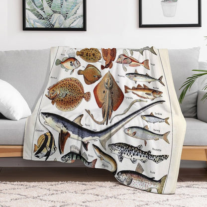Adolphe Millot - Poissons B - French Vintage Nautical Poster Throw Blanket