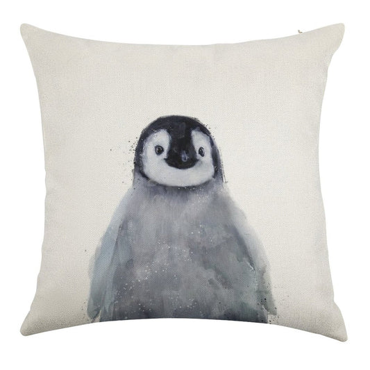 Little Penguin Linen Throw Pillow Cover