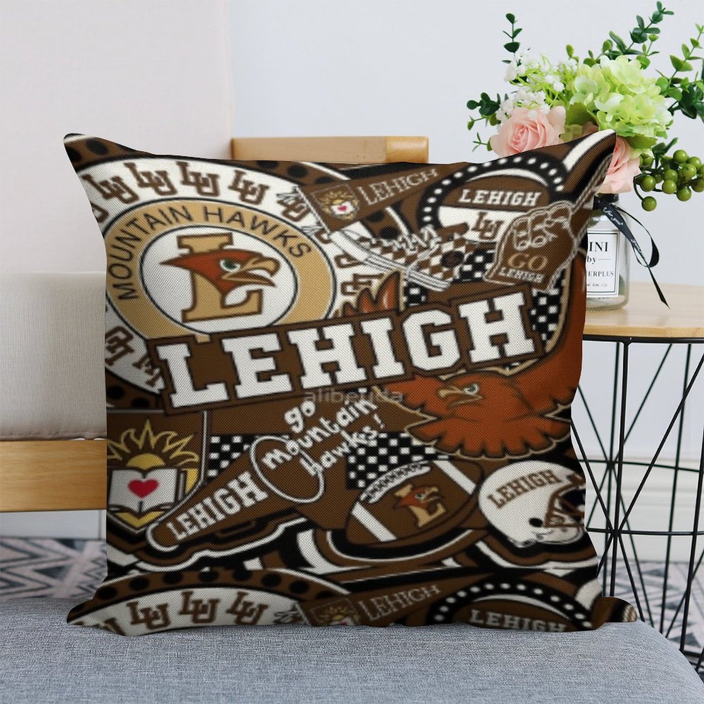 Lehigh University Collage Linen Throw Pillow Cover