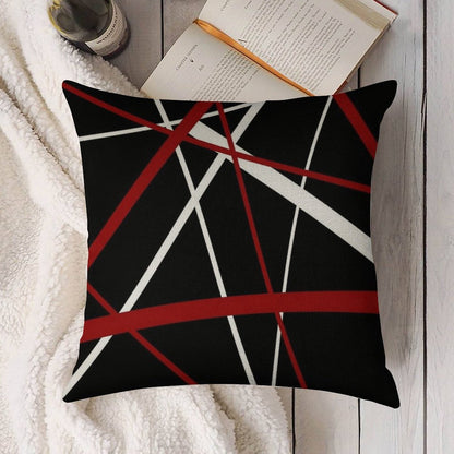 Red And White Strips Against A Black Background Linen Throw Pillow Cover