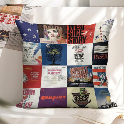 Sondheim Collage Linen Throw Pillow Cover