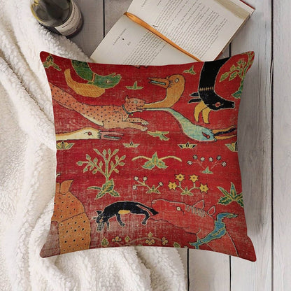 Animal Grotesques Mughal Carpet Fragment Linen Throw Pillow Cover