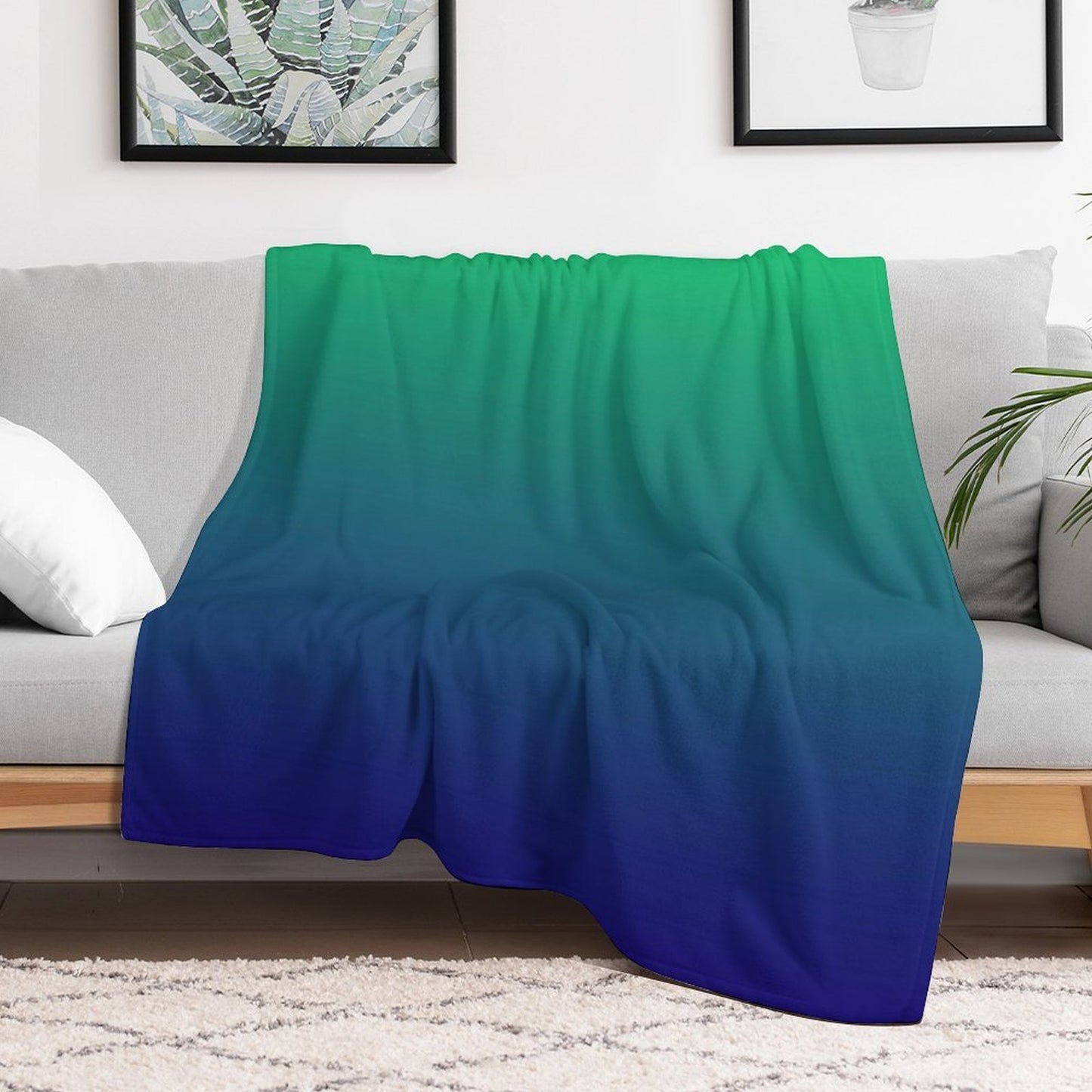 Color Shift - Light Green to Dark Blue Throw Blanket