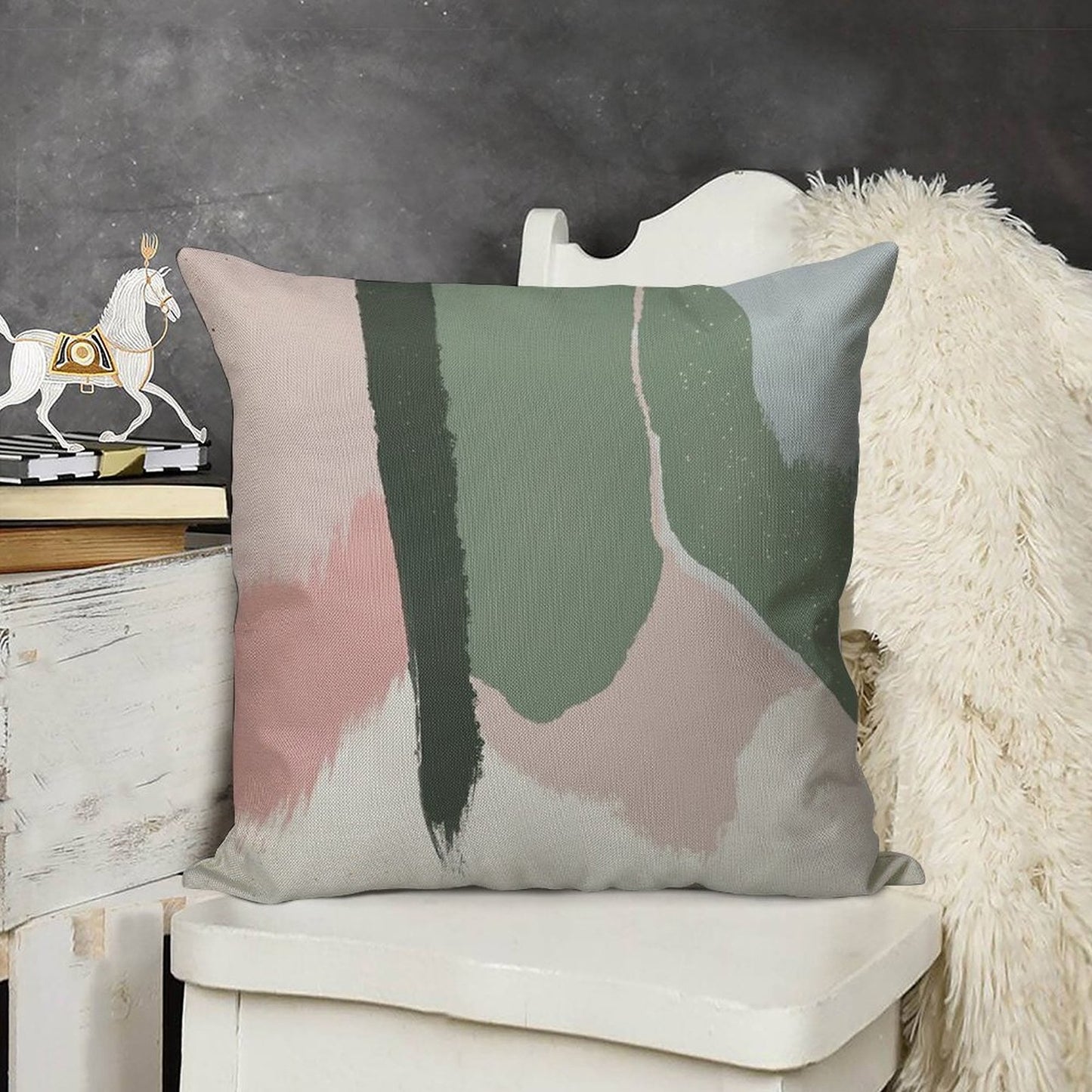 Abstract Art Paint Brush Strokes in Blush Pink & Sage Green Linen Throw Pillow Cover