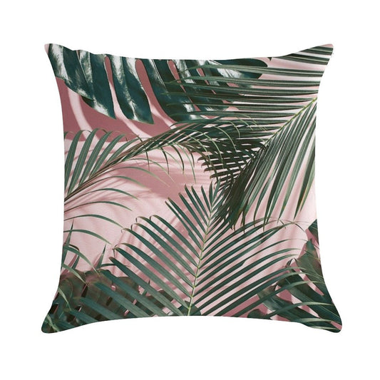 Pink Tropical Leaves Soft Gift Ready Throw Pillow