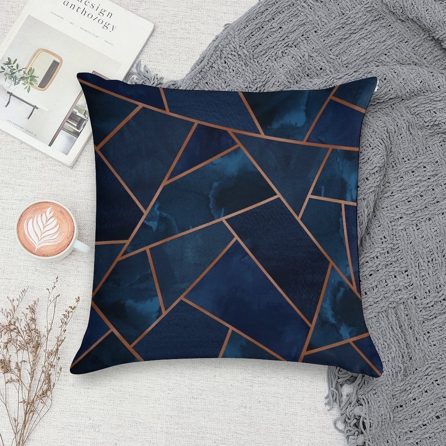 Navy & Copper Geo Soft Warmth Comfort Throw Pillow