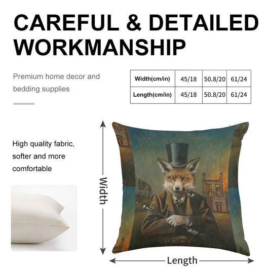 The Dapper Fox Linen Throw Pillow Cover