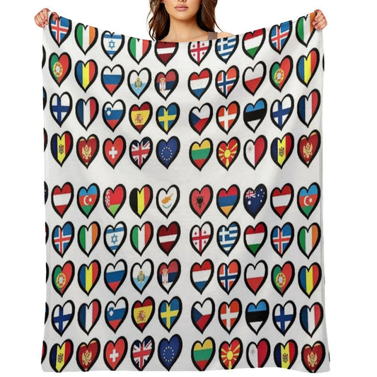 Eurovision Song Contest Flags Hearts ESC EBU Eurofans Throw Blanket