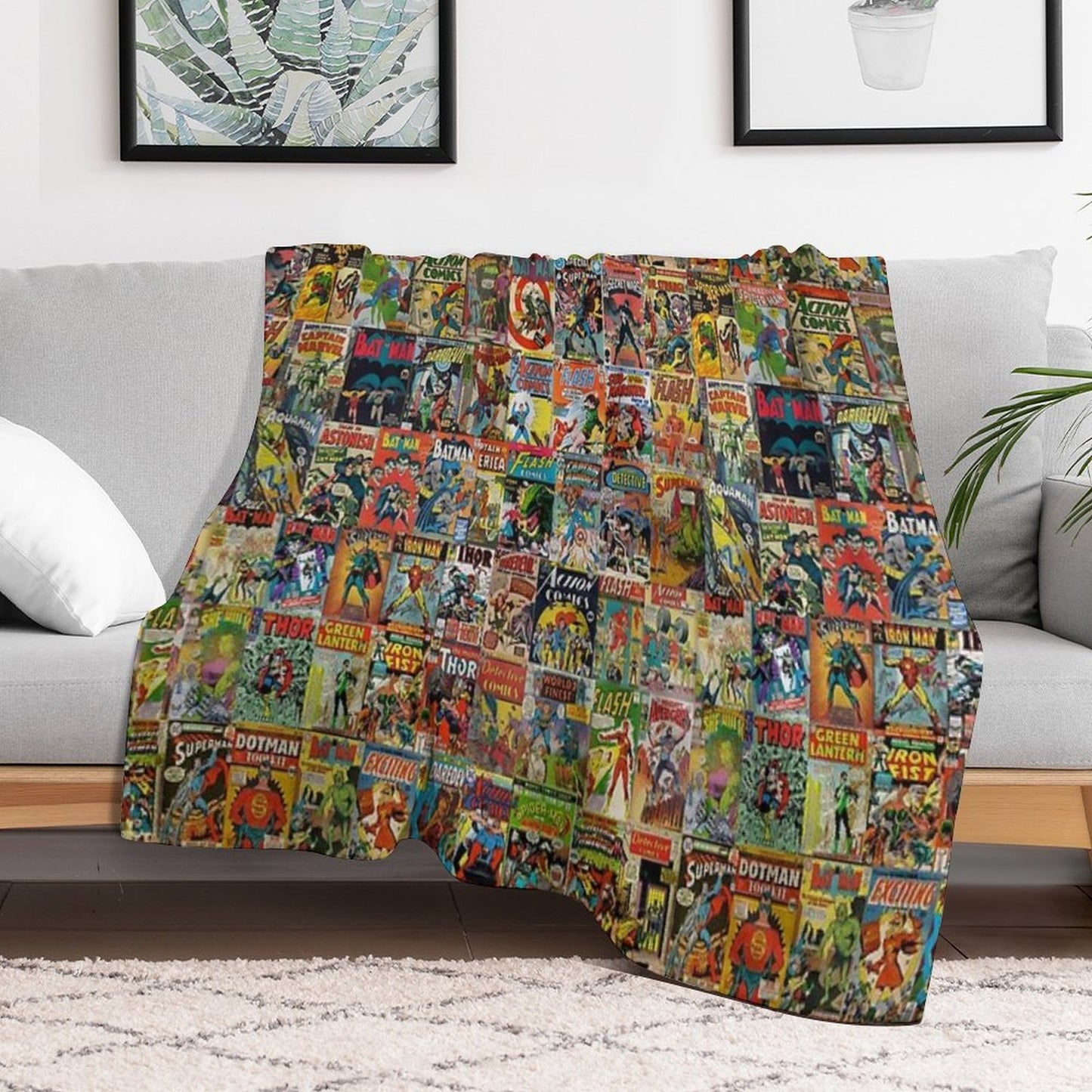 Vintage Comic Book Pattern Throw Blanket