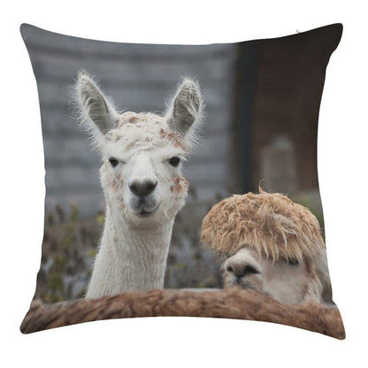 Curious Alpacas Cute Animals Linen Throw Pillow Cover