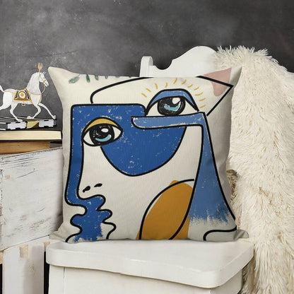 Minimal  Cute Face Linen Throw Pillow Cover