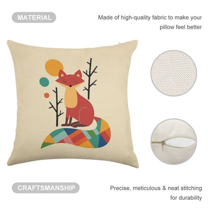 Rainbow Fox Linen Throw Pillow Cover