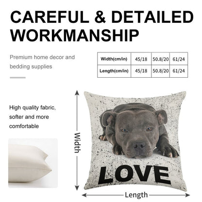Love Is 4 Paws & Waggy Tail Blue Staffordshire Bull Terrier Linen Throw Pillow Cover