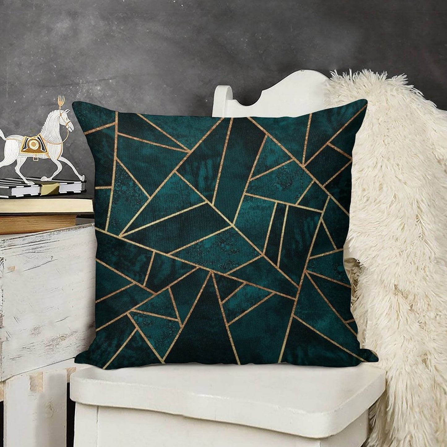 Deep Teal Stone Linen Throw Pillow Cover