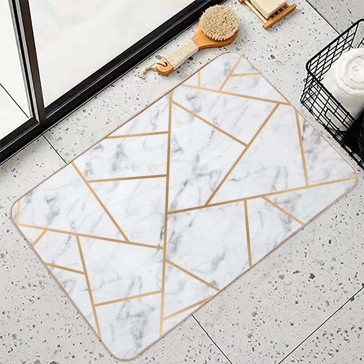 White Marble And Gold Geo Bath Mat