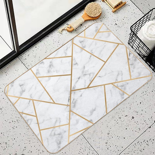 White Marble And Gold Geo Bath Mat