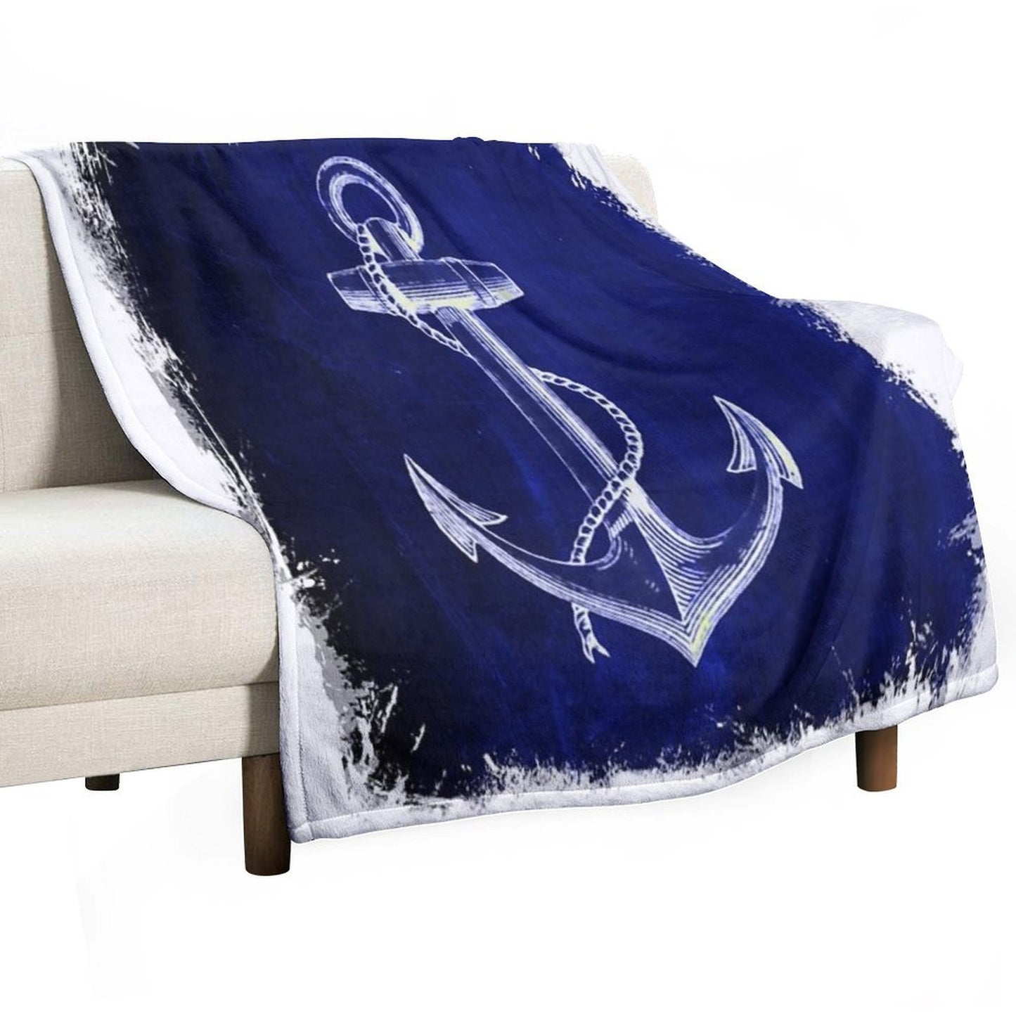 Preppy Rustic Beach Sailor Fashion Navy Blue Anchor Nautical Throw Blanket