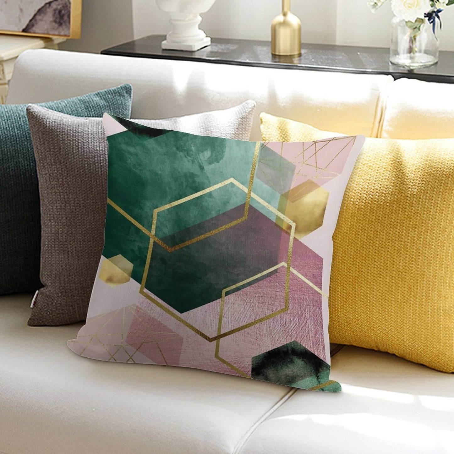 Emerald Green And Pink Geo No 1 Soft Hidden Zipper Throw Pillow