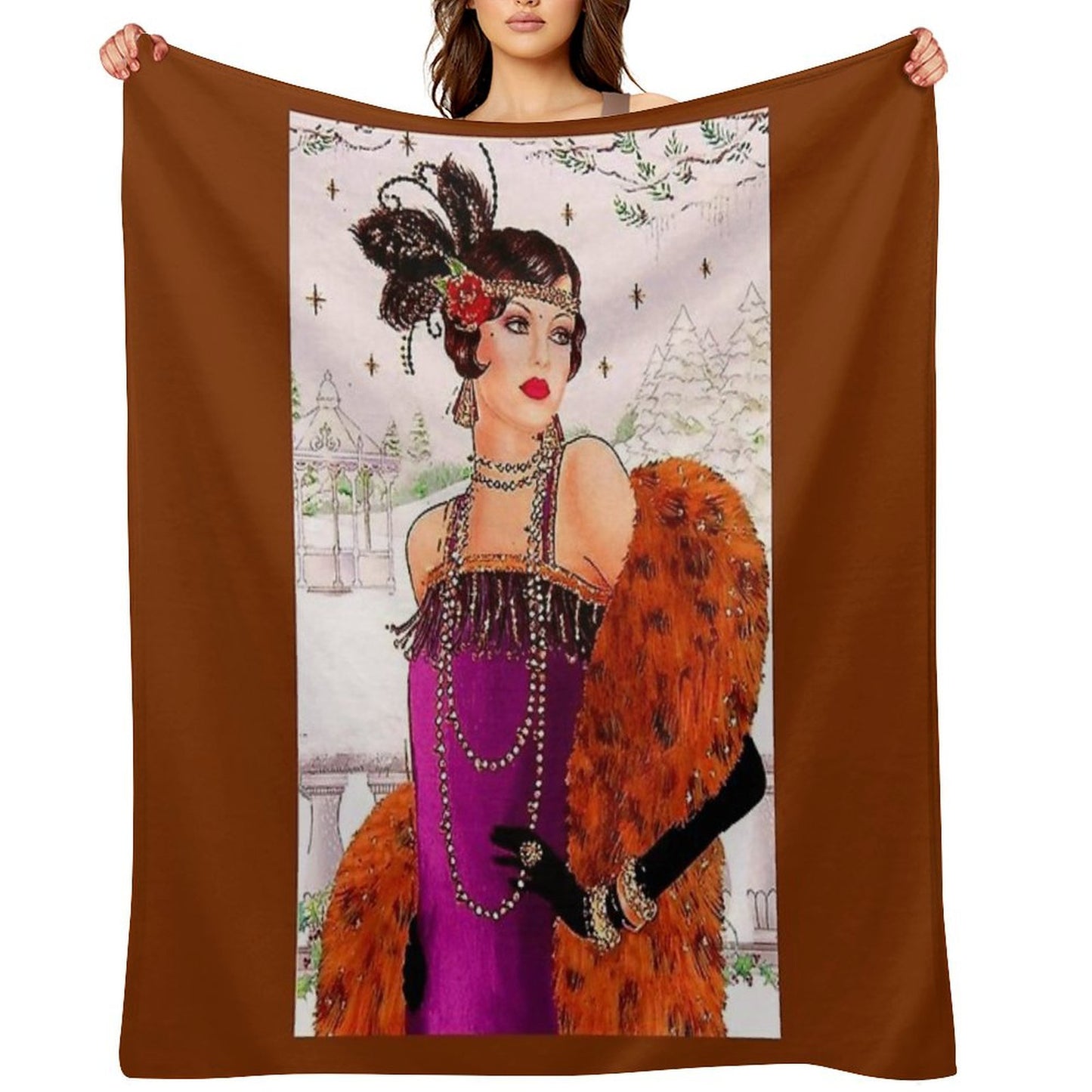 FLAPPER in PURPLE  Vintage 1925 Art Deco Print Throw Blanket