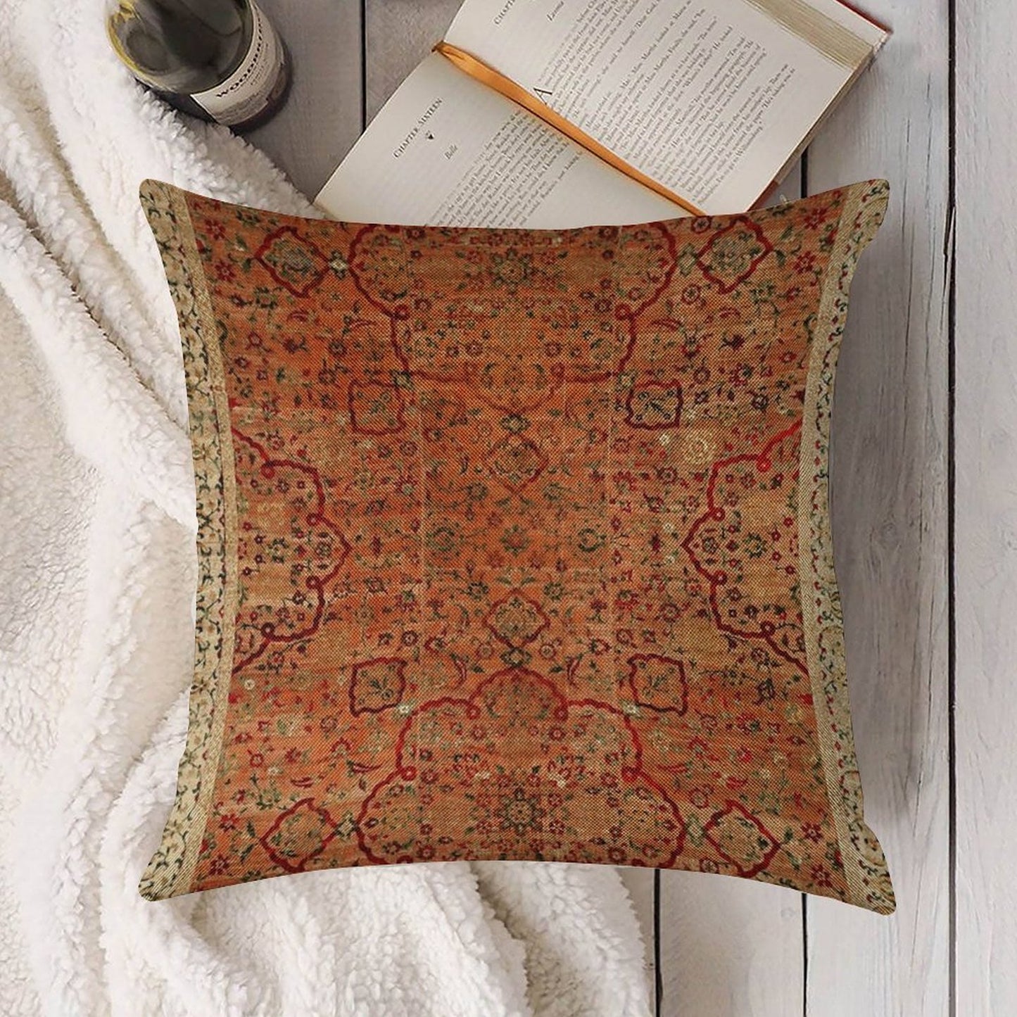 17th Century Velvet And Silk Carpet Print Linen Throw Pillow Cover